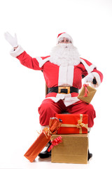 Santa Claus on white background with gifts