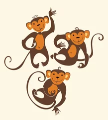 Meubelstickers Aap Drie grappige apen.