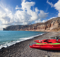 Santorini - The kayaks on the Black beach 