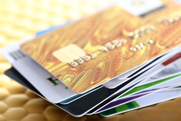 Credit cards on golden background