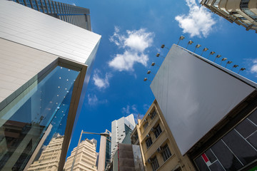 Blank Advertising Board, old Building and Morden Building at Causeway Bay, Hong Kong