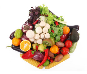 Fruit and vegetable collection on white background