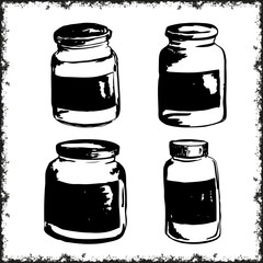 Vector collection of ink hand drawn jars.