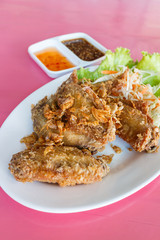 Fried chicken with sauce. selective focus
