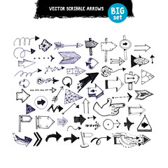 Doodle hand drawn arrows set