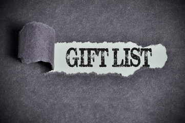 gift list word under torn black sugar paper