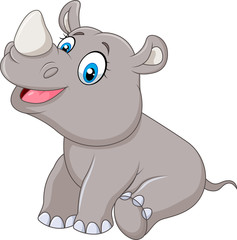 Obraz na płótnie Canvas Cartoon baby rhino sitting isolated on white background
