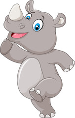 Cartoon happy rhino posing isolated on white background