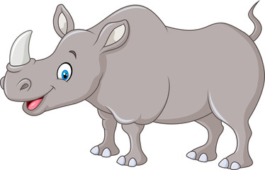 Cartoon happy rhino standing isolated on white background