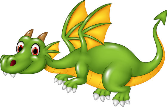 Cute green dragon flying. isolated on white background
