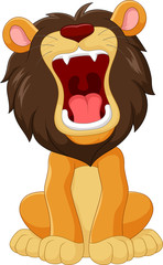 Obraz premium Cartoon happy lion roaring isolated on white background
