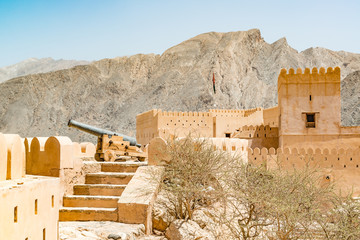 Nakhal Fort in the Al Batinah Region of Oman. It is located about 120 km to the west of Muscat, the capital of Oman and is known as Qal'a Nakhal or Husn Al Heem.
