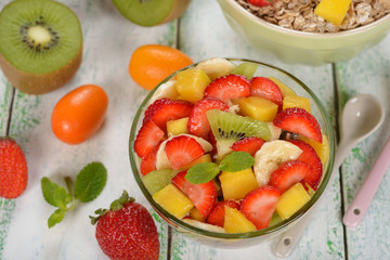 Fruit salad with mango and strawberries