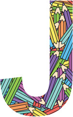 Letter J on color crayons background