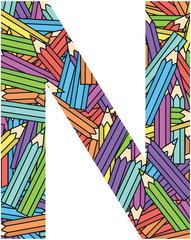 Letter N on color crayons background