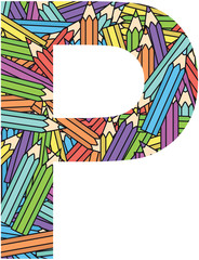 Letter P on color crayons background