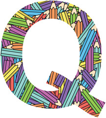 Letter Q on color crayons background