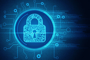 Safety concept: Closed Padlock on digital background