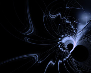 Abstract fractal design. Blue waves on black.