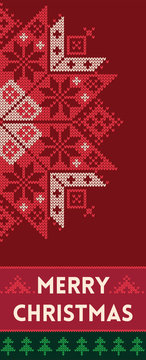 Merry Christmas banner with snowflake in knitted style