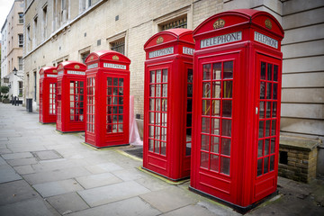 Obraz premium Traditional red telephone boxes in London, UK