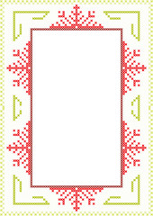 Christmas menu, card, poster design with snowflakes made from red and green stitches with copy space