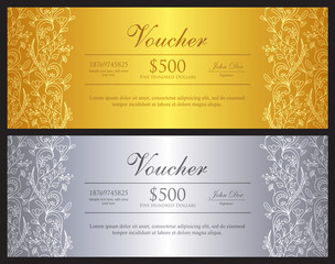 Gold and silver voucher with ornamental floral pattern