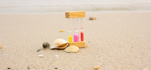 hourglass on the sand beach