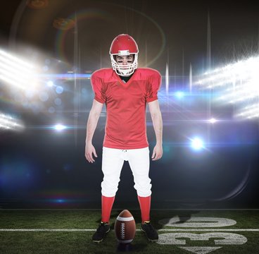 Composite image of serious american football player