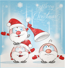 Fototapeta na wymiar fun santa claus cartoon on snow background