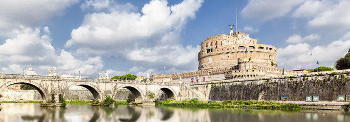 Panoramic view of Bridge and Castle Sant Angelo in Rome
