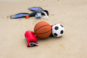 sport equipment on the sand beach