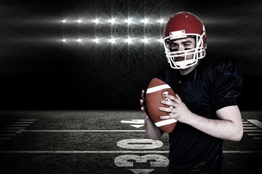 Composite image of serious american football player