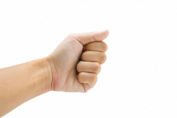 One hand on white background