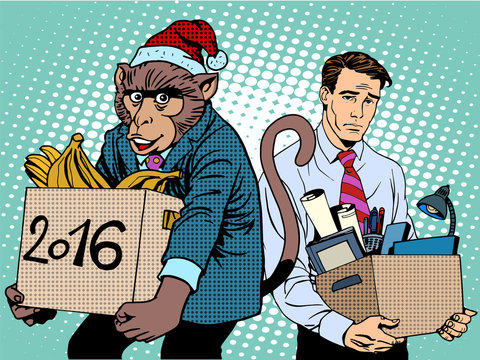 Santa Claus monkey 2016 new year and sad people