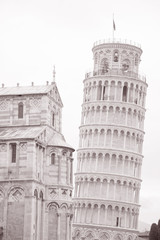 Leaning Tower and Facade of Cathedral Church in Pisa; Italy