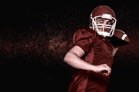 Composite image of american football player throwing a ball