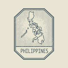 Stamp with the name and map of Philippines