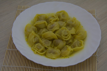 Hot pelmeni stuffed with meat
