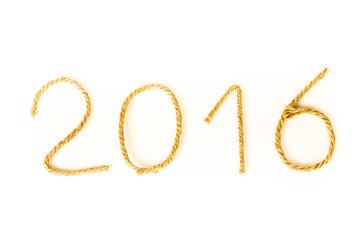 The number 2016 of rope on a white background. Christmass theme.