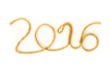 The number 2016 of rope on a white background. Christmass theme.