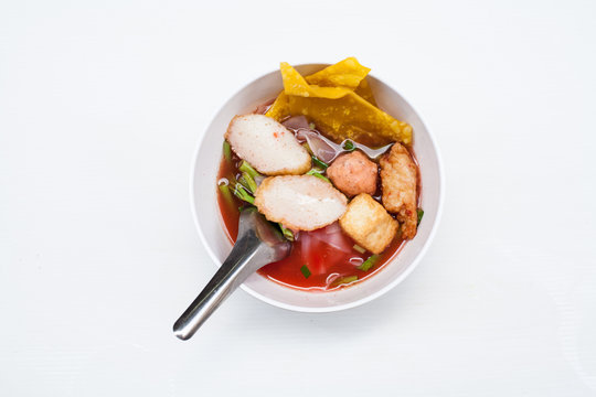 Thai noodle yentafo with red water