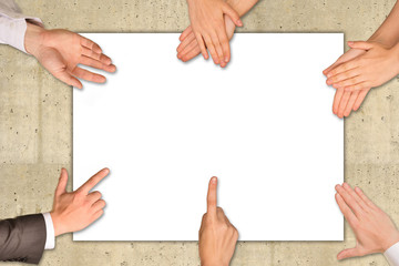 Set of hands with blank sheet