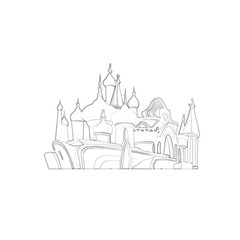 Fototapeta premium Illustration: Coloring Book Series: Palace. Soft thin line. Print it and bring it to Life with Color! Fantastic Outline / Sketch / Line Art Design. 