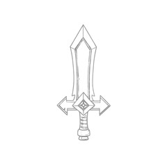 Illustration: Coloring Book Series: Sword. Soft thin line. Print it and bring it to Life with Color! Fantastic Outline / Sketch / Line Art Design.