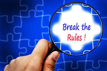 Break the rules word. Magnifier and puzzles.