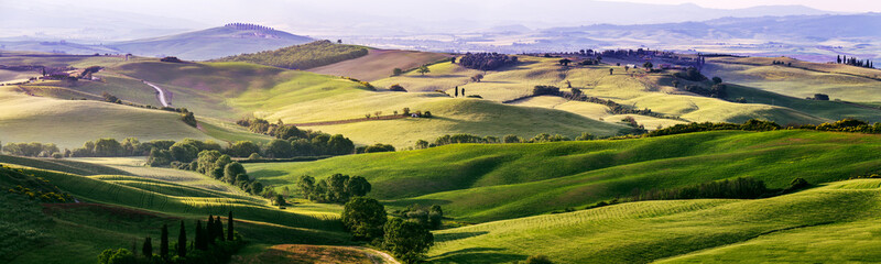 Fototapeta na wymiar Beautiful and miraculous colors of green spring panorama landsca