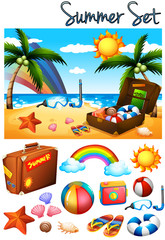 Summer theme with toys on the beach