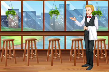 Waiter working in the restaurant