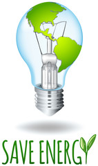 Save energy theme with earth on lightbulb